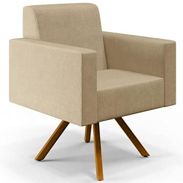 Imagem de Poltrona Decorativa Giratória Sala de Estar Base de Madeira Helô L02 Linho Bege Escuro - Lyam Decor