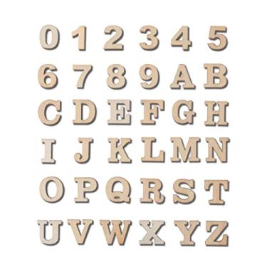 Imagem de 296 peças de 1,9 cm de altura letras do alfabeto de madeira inacabadas e números de madeira, letras em branco para projetos de artes caseiras DIY
