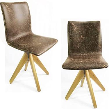 Imagem de Kit 2 Cadeiras de JANTAR Amanda Nobuk Marrom base giratória madeira maciça - Poltronas do Sul