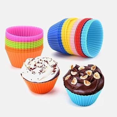 Imagem de Formas Silicone Mini Cupcake Bolo Muffin Assadeira Kit Com 12 Unidades