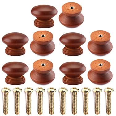 Imagem de Bettomshin 10 peças puxadores redondos de madeira 35 x 26 mm/1,38" x 1,02" (DxA) móveis de armário cozinha verniz puxadores puxadores para gaveta de cômoda guarda-roupa material de madeira maciça