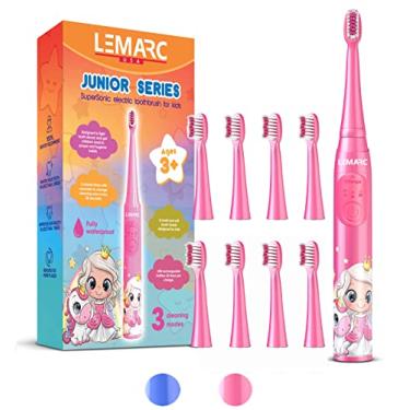 Imagem de Escova de dentes elétrica supersônica infantil LEMARC EUA 8 cabeças de escova Dupont, recarregável por USB, controle de velocidade de vibração mais modo de massagem, temporizador de 2 minutos, à prova d'água, para maiores de 3 anos
