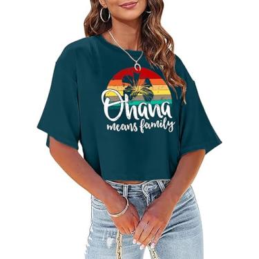 Imagem de CAZYCHILD Camisetas havaianas femininas para sol, sal e areia, coqueiro, verão, praia, estampado, camiseta cropped casual, Verde escuro, P