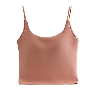 Imagem de Camiseta feminina com sutiã de prateleira, costas nuas, camiseta regata com alças finas ajustáveis para sair, rosa, G