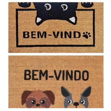 Imagem de Capacho Tapete de Porta Fibra de Coco Pet Antiderrapante Entrada Decorativo (Gato Bem-Vindo)
