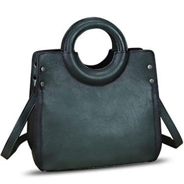 Imagem de Bolsas de couro genuíno para mulheres vintage couro verdadeiro moda bolsa carteiro bolsa de ombro bolsa transversal bolsa, Cinza-escuro, Medium