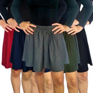 Imagem de Kit 5 Saias Femininas Godê Elástico Lisa Cores Sortidas Suplex Pp ao P