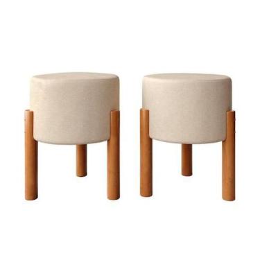 Imagem de Kit Puff Banqueta Sala luxo Redondo Thor 2 Unidades - Cal Móveis, Bege