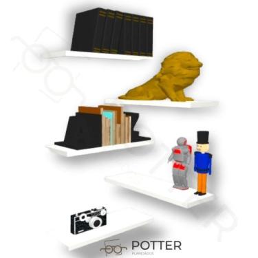 Imagem de Prateleiras de Parede kit 5 Peças 39x15 Retas 100%Mdf Branca Preta - P