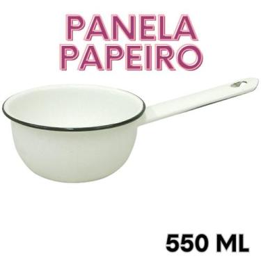 Imagem de Panela Papeiro Esmaltada Branca Panela Retro de esmalte Com Cabo - Mil