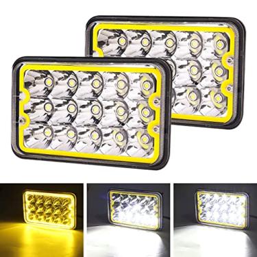 Imagem de jose2015 2 peças de luzes LED 4 x 6 halo amarelo, 6 x 4 luzes retangulares de LED feixe selado alto baixo H4 soquete de substituição H4651 H4652 H4656 H4666 H6545 compatível com Peterbilt Kenworth