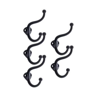 Imagem de Kit 5 Gancho Duplo Suporte Cabide Para Parede Toalha Roupas (Preto Fosco)