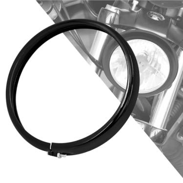 Imagem de HDBUBALUS Anel de acabamento de farol de 14 cm para decoração da lâmpada do anel adequado para Harley Sportster 883 1200 Forty Eight Dyna Softail Preto 1 peça