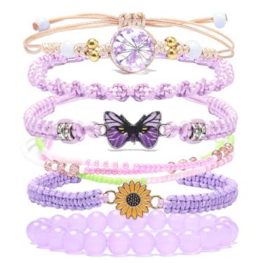 Imagem de DS Pulseiras de contas de corda para meninas adolescentes, delicadas e fofas, margaridas de borboleta, conjunto de flores eternas para mulheres, meninas, ajustável, pulseira de amizade, joias de