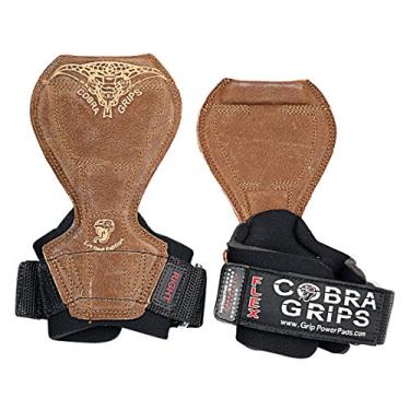 Imagem de Luvas de levantamento de peso modelo flexível 2018 da Cobra Grips com alças resistentes ganchos de levantamento de energia alternativos melhores para levantamentos de peso com suporte de pulso acolchoado para musculação, Brown Leather, Large