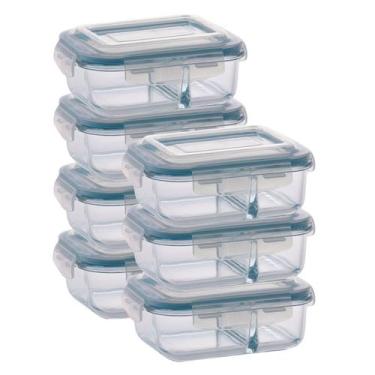 Imagem de Kit 7 Pote de Vidro Hermético Com Divisoria 640ml Marmita - QUALITY HO