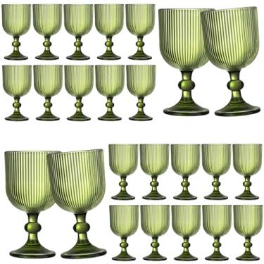 Imagem de 24 peças de taças de vinho vintage verdes, taças de água de vidro colorido de 325 ml, padrão exclusivo em relevo com haste alta transparente, copo de vidro para bar para festa de casamento, conjunto