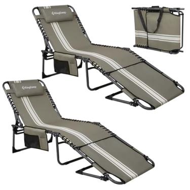 Imagem de KingCamp Espreguiçadeira dobrável para uso externo com orifício para o rosto, cadeira de bronzeamento de 5 posições ajustável e resistente para praia, pátio, banhos de sol, piscina, gramado com