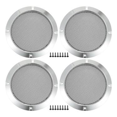 Imagem de ACROPIX Capa universal de grade de alto-falante de carro de 12,7 cm redonda com 12,7 cm, capa protetora de subwoofer com parafusos de montagem, ferro, tom prateado - Pacote com 4