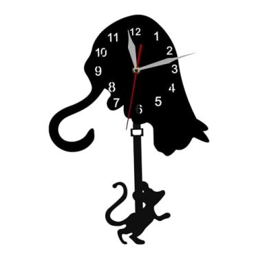 Imagem de IEUDNS Relógio de parede pendurado, presente ideal, decoração fofa faça você mesmo em formato de gato e rato para escritório, quarto, sala de estar e cozinha