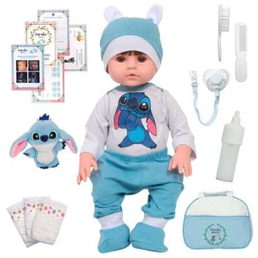 Imagem de Boneco Reborn Bebê Stitch Enxoval Completo 46cm Pode Banho - Cegonha R