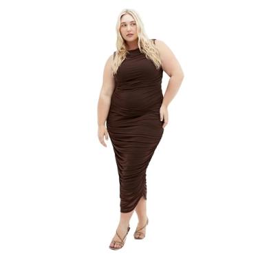 Imagem de City Chic Vestido feminino plus size - midi franzido halo, Cacau, 50