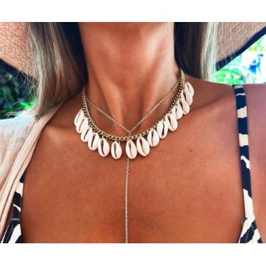 Imagem de Colares chocker com búzios verdadeiros a ouro e prata tendência praia 
