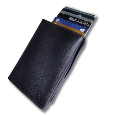 Imagem de Carteira Porta Cartões Masculina Couro PU ATNI RFID Antifurto Fecho Magnético Cinta Elástica Antiqueda Porta CNH Rígido Caixa Presentear Exclusiva Design Moderno Segurança Performance (Fine Leather)