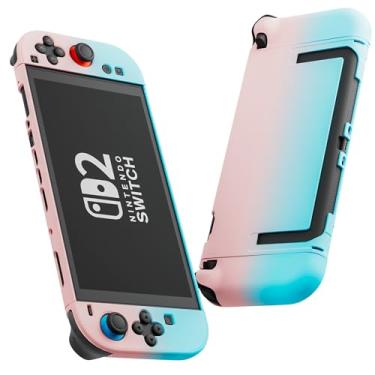 Imagem de FUNDIARY Pink Blue Gradient Dockable Case for Nintendo Switch 2 with Separated Desgin, Shockproof Accessories for Switch 2 Console with Hard PC Protective Covers and Ergonomic Joycon Grips Controller
