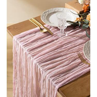 Imagem de Vitalizart Toalha de mesa de gaze rosa empoeirada 88 x 300 cm, decoração rústica boho de 3 m para decoração de casamento, recepção, chá de noiva, festa de fim de ano