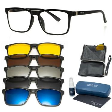 Imagem de Shield Wall, Armação Óculos 5 Em 1 Grau Quadrado Masculino Pequeno Grande Cor:Grande Casual