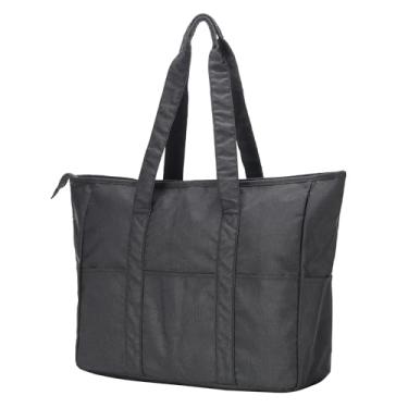 Imagem de Lovelinks21 Bolsa feminina grande com zíper, utilitária, trabalho, viagem, academia, praia, piquenique, férias, bolsa de ombro, Preto, Large, Sacola