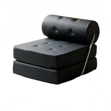Imagem de lomysoali Sofá de couro bloco de tofu, design dobrável de uso duplo, sofá-cama compacto com funcionalidade versátil para sala de estar, quarto, escritório, quintal, dormitório (preto)