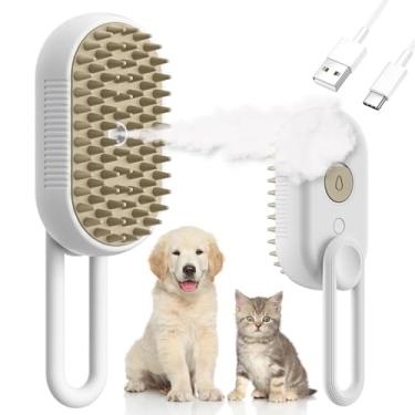 Imagem de Escova a vapor para gatos, 3 em 1, sem fio, bateria de lítio integrada, escova massageadora de silicone, remove pelos voadores estáticos, pente de limpeza de pelos de animais de estimação para cães e