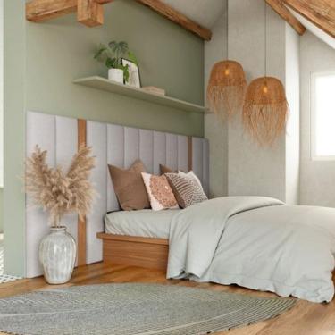 Imagem de Cabeceira Estofada King Reta TW196 Freijó Linho Cinza Claro J18 Dalla Costa