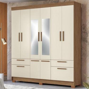 Imagem de Guarda-Roupa Casal Marilena 6 Portas 9 Gavetas Jatoba/Areia com Espelh