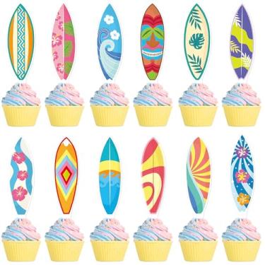 Imagem de Ercadio 36 peças de prancha de surfe, topos de cupcake, prancha de surf, decorações de bolo de praia, palhetas, mini detalhes para piscina, verão, praia, festa, luau, aniversário, chá de bebê, artigos