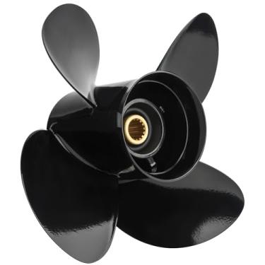 Imagem de Hélice de barco de popa de alumínio de 4 lâminas 35 x 48 cm, serve para motores Suzuki DF50/60/70/80/90/100/115/140HP, 15 dentes estriados, caixa de engrenagens de 4-1/10.2 cm RH