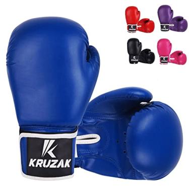 Imagem de Luvas de boxe Kruzak simples para Sparring, Kickboxing, Muay Thai, artes marciais e lutas MMA – Luvas masculinas e femininas para treinamento e perfuração, Azul, 16 oz