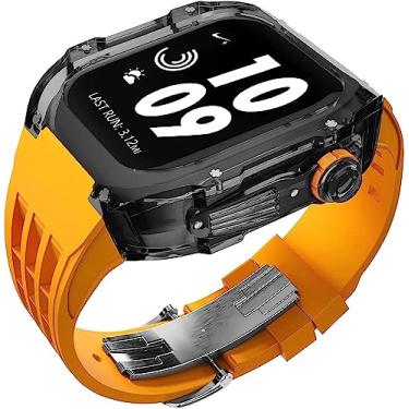 Imagem de RORFFK Pulseira de borracha esportiva transparente transparente com flúor, para Apple Watch 8, 7, 6, 5, 4 SE, 44 mm, 45 mm, ultra 49 mm, capa de cristal de policarbonato rígido, acessórios para