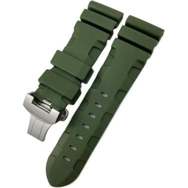 Imagem de FFHDJL Pulseira de relógio de borracha de silicone de 24 mm e 26 mm adequada para Panerai luminária submersível PAM verde azul à prova d'água (verde dobrável, 26 mm)