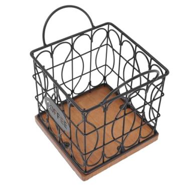 Imagem de aqxreight Organizador de Suporte para Cápsulas de café Cesta de Armazenamento de Metal de Grande Capacidade Com Base de Madeira para Bancada de Cozinha Escritório Café Bar Acabamento de Grau Resiste