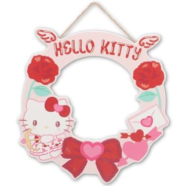 Imagem de Open Road Brands Decoração de parede de madeira para pendurar coroa de arco Hello Kitty - Linda arte de parede Hello Kitty para decoração do dia dos namorados
