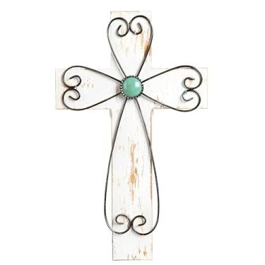 Imagem de ICE ARMOR 31,78 cm H placa de parede cruz de madeira branca estátua sagrada escultura decoração decoração de casa/quarto ideias para inauguração de casa, feriados e aniversários ótima adição