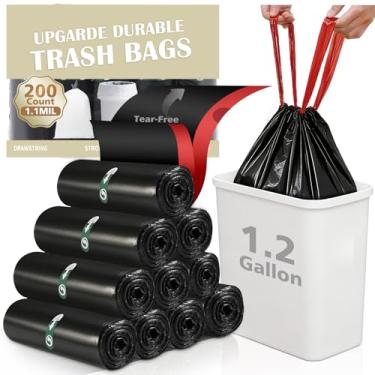 Imagem de Saco de lixo de 200 unidades de 3 litros, pequenos sacos de lixo com cordão, sacos de lixo grossos pré-separados, forros de lixo, adequados para banheiro, cozinha, quarto, escritório (preto)