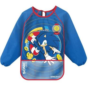 Imagem de Avental Infantil Sonic Artes Pintura Com Bolso Manga Longa - Leo&Leo
