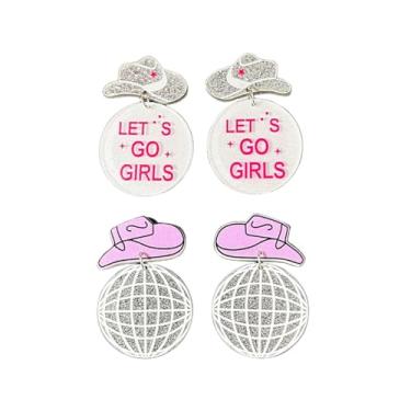 Imagem de Brincos de cowgirl para mulheres, chapéu de vaqueira ocidental, brincos de bota de caubói para meninas adolescentes, brincos de discoteca, cowgirl, joias country presentes, Metal, Sem pedra preciosa