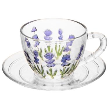 Imagem de Xícara com Pires de Cristal Lavanda Hand Painting - Lyor