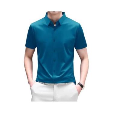 Imagem de Camisa Masculina Casual De Negócios De Manga Curta Em Cor Sólida Resis