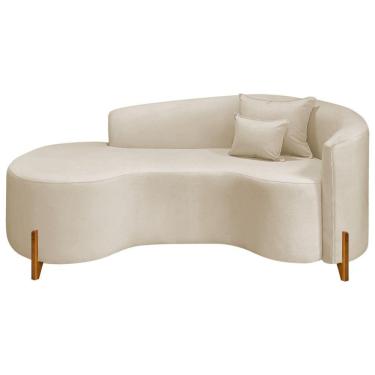 Imagem de Divã Recamier Curvo Sala De Estar Recepção Inglaterra 200cm Pés Madeira Lado Esquerdo Bouclé Bege